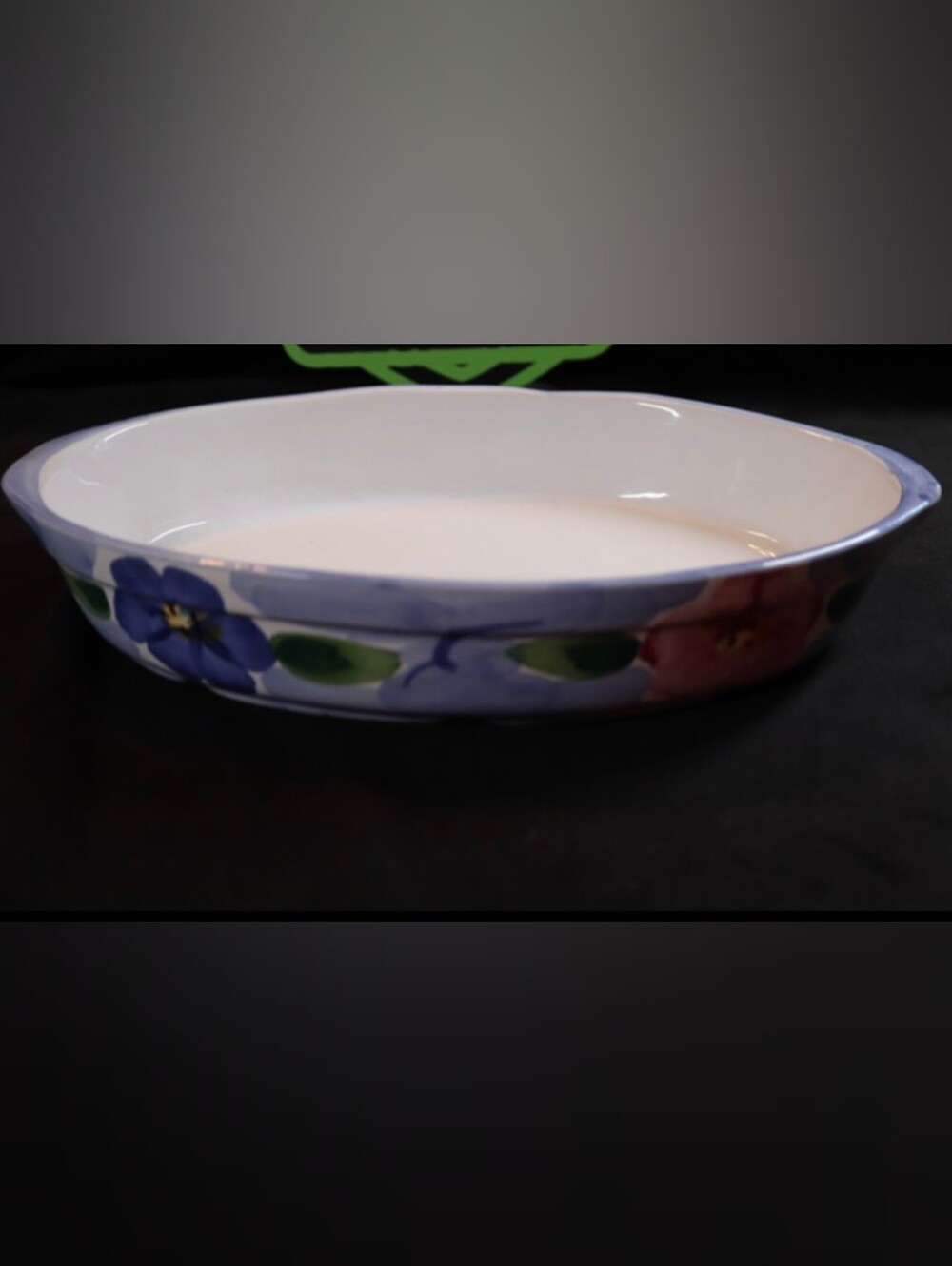 Himark Indigo Hand Painted 13'' Ceramic Blue Floral Oval Baking Casserole